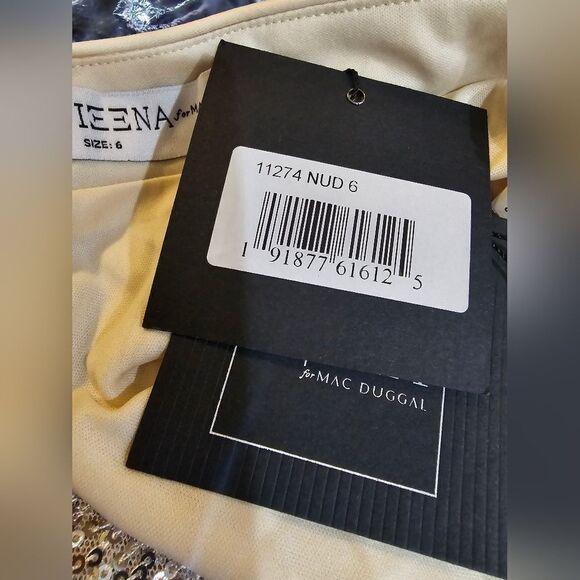 Mac Duggal 11274 Sequined Halter Cut Out Ruffle Asymmetrical Dress NWT sz 6 Nude - Picture 6 of 6